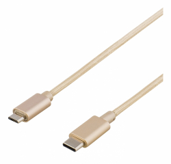 Deltaco PRIME USB-C till MicroUSB-kabel, USB2.0, 1m, guld