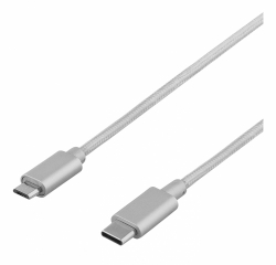 Deltaco PRIME USB-C till MicroUSB-kabel, USB 2.0, 1m, silver