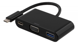 Deltaco USB-C till VGA och USB-adapter, 60W, svart