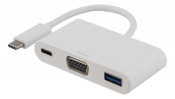 Deltaco USB-C till VGA och USB-adapter, 60W, vit