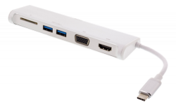 Deltaco USB-C hubb, 1x HDMI 4K at 30Hz, 1x VGA, vit