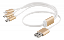 EPZI USB-A Multiladdare, USB-C+Lightning+MicroUSB, 50cm, vit