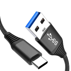 USB-C kabel 3.0, USB-A till USB-C snabbladdare, 1.8m, svart