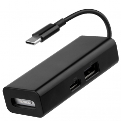 3-i-1 MagSafe till USB-C + USB-adapter, 20V, 3A, 60W, svart