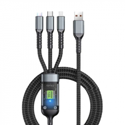 3-i-1 Multikabel, USB-C+MicroUSB+Lightning, 100W, 5A, 1.2m
