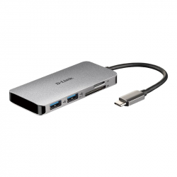 6-in-1 USB-C Hub med HDMI/Kortläsare, QC, grå