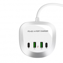 Bärbar USB+USB-C-laddstation med 4 uttag, 20W PD, QC3.0, 40W