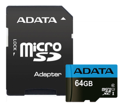 ADATA MicroSDXC minneskort med SD-adapter, UHS-I, Klass 10, 64GB