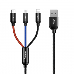 Baseus 3-i-1 multiladdare, USB-C/Lightning/MicroUSB, 3.5A, 1.2m