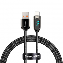 Baseus Display USB-A till USB-C kabel, 66W, 6A, 1m, svart