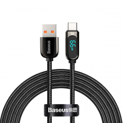 Baseus Display USB-C till USB-C kabel, 6A, 2m, svart