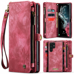 CaseMe 008 Series läderfodral till Samsung S22 Ultra, röd