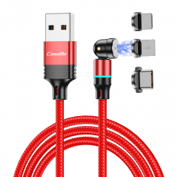 CaseMe Magnetisk kabel, MicroUSB+Lightning+USB-C, 2.4A, röd
