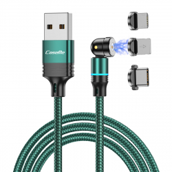 CaseMe Magnetisk kabel, MicroUSB+Lightning+USB-C, 2.4A, grön