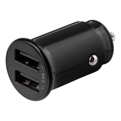 Deltaco USB-billaddare med 2xUSB-uttag, 12W, 2.4A, svart