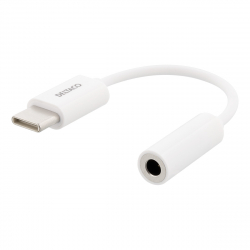 Deltaco USB-C till 3.5mm adapter, stereo, passiv, 9 cm, vit