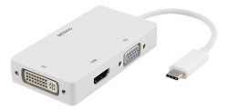 Deltaco USB-C till HDMI/DVI/VGA, 4K, DP Alt Mode, vit