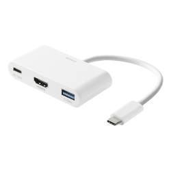 Deltaco USB-C till HDMI/USB-A adapter, PD 3.0, 100W, vit