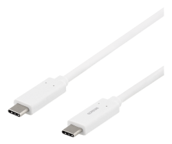 Deltaco USB-C till USB-C, USB 3.1 Gen, E-marker, 1m, vit