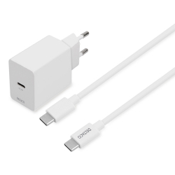 Deltaco USB-C väggladdare, 1m USB-C kabel, PD, 20W, vit