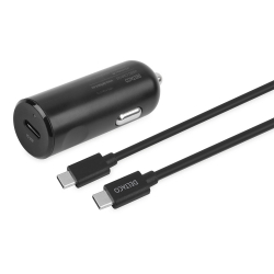 Deltaco USB-C billaddare+ 1m USB-C kabel, PD, 20W, svart