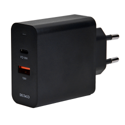 Deltaco väggladdare, USB-C+USB-A, PD, 36W, svart