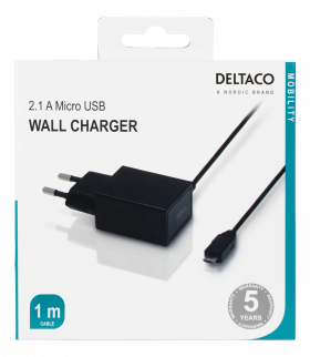 DELTACO Väggladdare micro USB 2.1A Svart 1m DELTACO Väggladdare micro USB 2.1A Svart 1m
