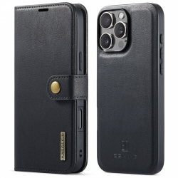 DG.MING Läderfodral med magnetskal, iPhone 16 Pro Max, svart
