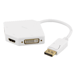 Deltaco DisplayPort till DVI-D/HDMI/VGA adapter, 0.2m, vit