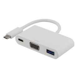 Deltaco USB-C till VGA, USB-A och USB-C adapter, 60W