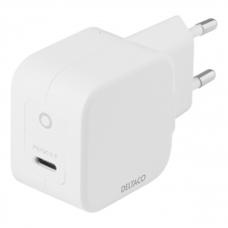 Deltaco USB-C väggladdare med PD och GaN-teknologi, 30W, vit