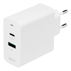 Deltaco väggladdare, USB-A+USB-C, PD, 36W, vit
