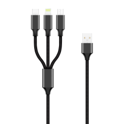 Forever 3-i-1 kabel 2A, microUSB, Lightning, USB-C, 1m, svart