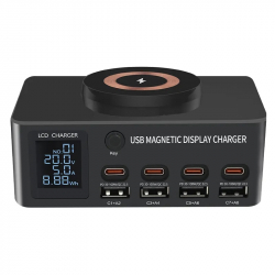 USB+USB-C laddningstation med trådlös laddare, PD+QC3,0, 140W