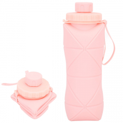 Hopfällbar vattenflaska av silikon med lock, 600ml, rosa