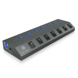 ICY BOX USB-C 3.0-hubb, 7 portar, USB-A3.0, BC 1.2-stöd, grå