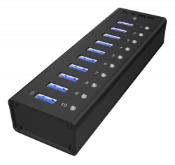 ICY BOX USB 3.0 Hub med 10 portar, svart