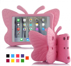 Fjärilsformat barnfodral till iPad Air/Air2/Pro9.7/9.7, ljusrosa