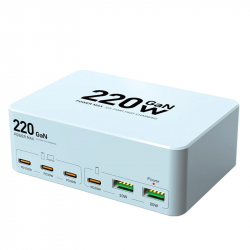 Kraftfull USB+USB-C laddningsstation med 6 uttag, GaN, 220W