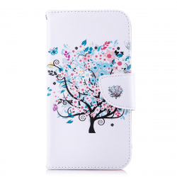 Läderfodral med ställ/kortplats, blommigt träd, iPhone XR