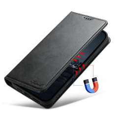 Läderfodral ställ/kortplats till iPhone 16 Plus, svart