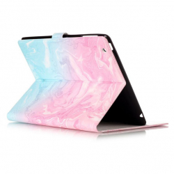 Marmorerat läderfodral med kortplats till iPad 2/3/4, rosa/blå