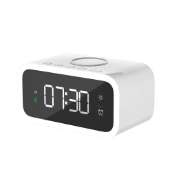 Väckarklocka med nattlampa och trådlös laddare, Qi, 15W, vit