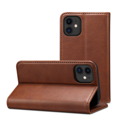 Läderfodral med kortplats och ställ, iPhone 12 Mini, mörkbrun