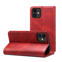 Läderfodral med kortplats och ställ, iPhone 12 Mini, röd