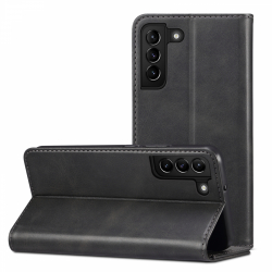 Läderfodral med kortplats och ställ, Samsung S22+, svart