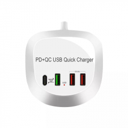 Bärbar USB+USB-C-laddstation med 4 uttag, 20W PD, QC3.0, 20W