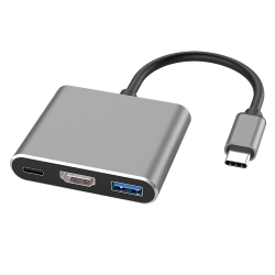USB-C till HDMI 3-i-1 USB-Adapter, PD (Power Delivery), silver