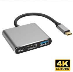USB-C till HDMI/USB3.1 USB-hubb med PD, 4K HD, grå