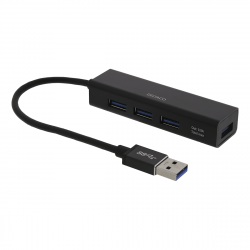 Deltaco, 4 Port hub, USB 3.0, svart